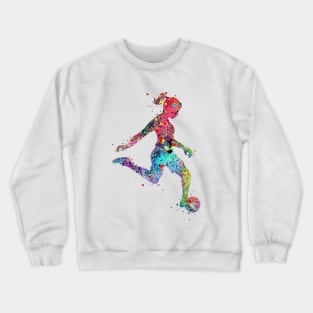 Soccer Girl Watercolor Painting Art Print Gifts Crewneck Sweatshirt